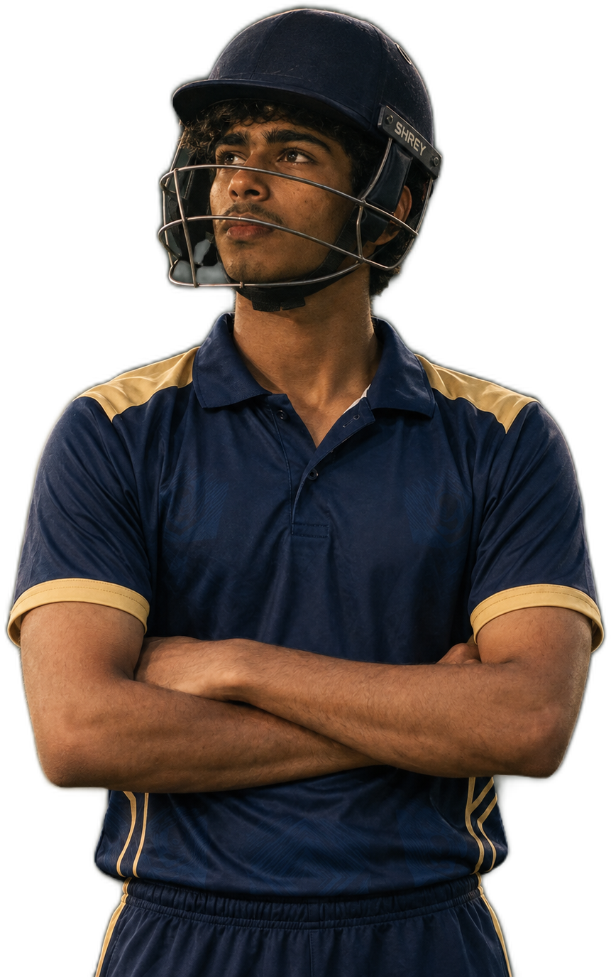 Captain Akhil Mishra executing explosive cricket batting drive